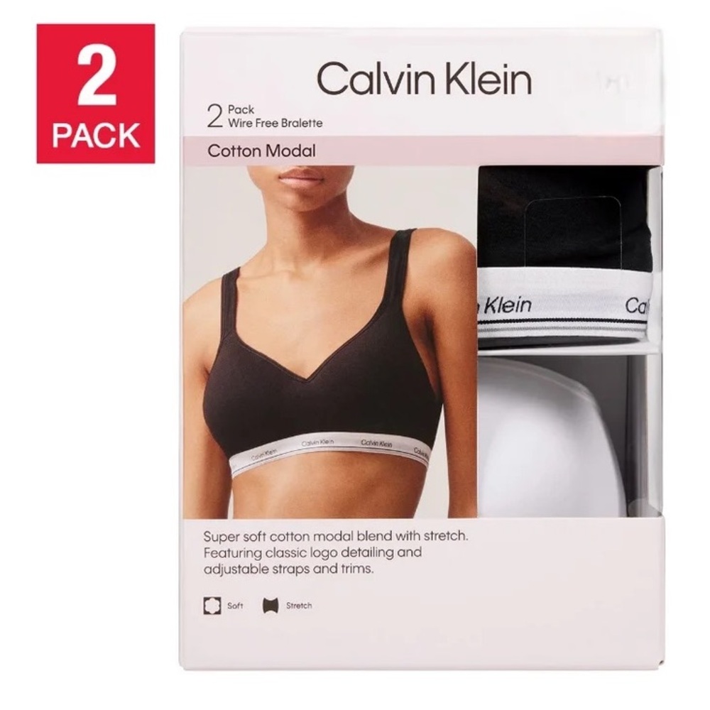 NWT Calvin Klein 2-Pack Wire Free Bralettes M Black & White